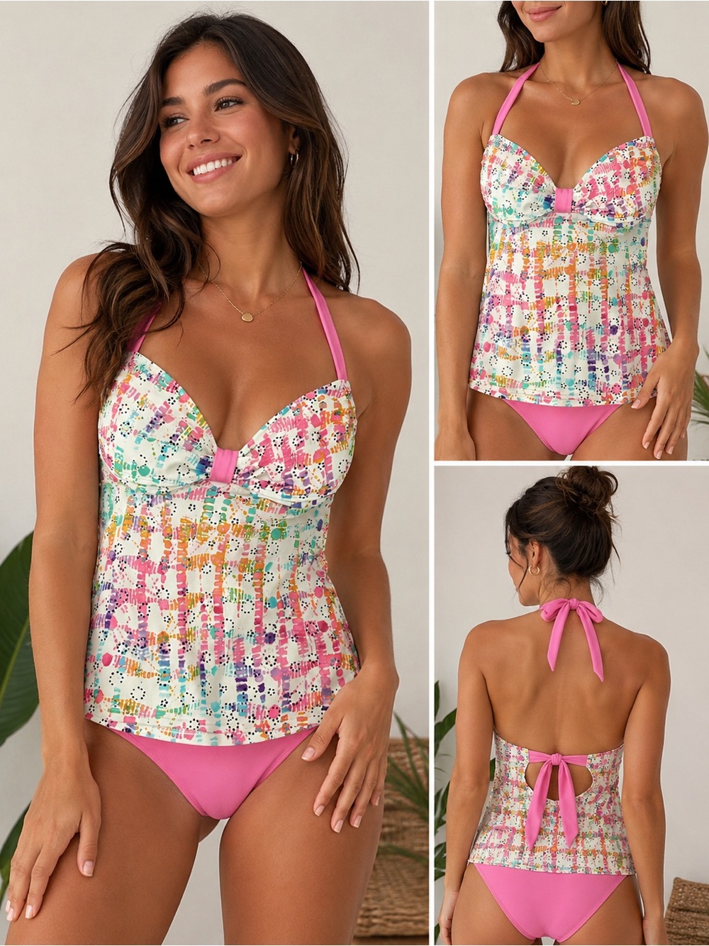 Joe Boxer Pink Multicolor Halter Tankini Swim Top Size Medium